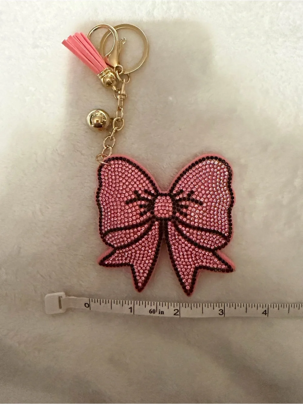 Pink Rhinestone Bow Key & Purse Charm with Tassel